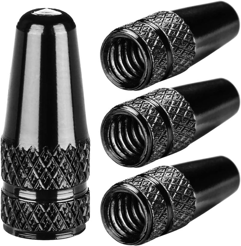 TPMSCENTER Aluminum Presta Valve Stem Caps – Black Tire Air Dust Covers for Bike (4 Pack) – Fit French Valves on Road, MTB, Hybrid, Racing, Fitness, Folding & Fat Bikes - Image 1